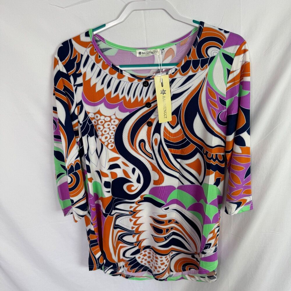 Baishendggt (Amazon) Women's Tunic Top Blouse Size XL Abstract Print Sleeves NEW
